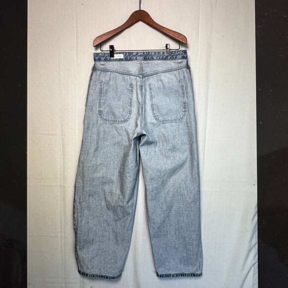 Zara Men Blue 100% Cotton Relaxed Baggy Fit Y2K Distressed Jeans Size 32 - Picture 9 of 13